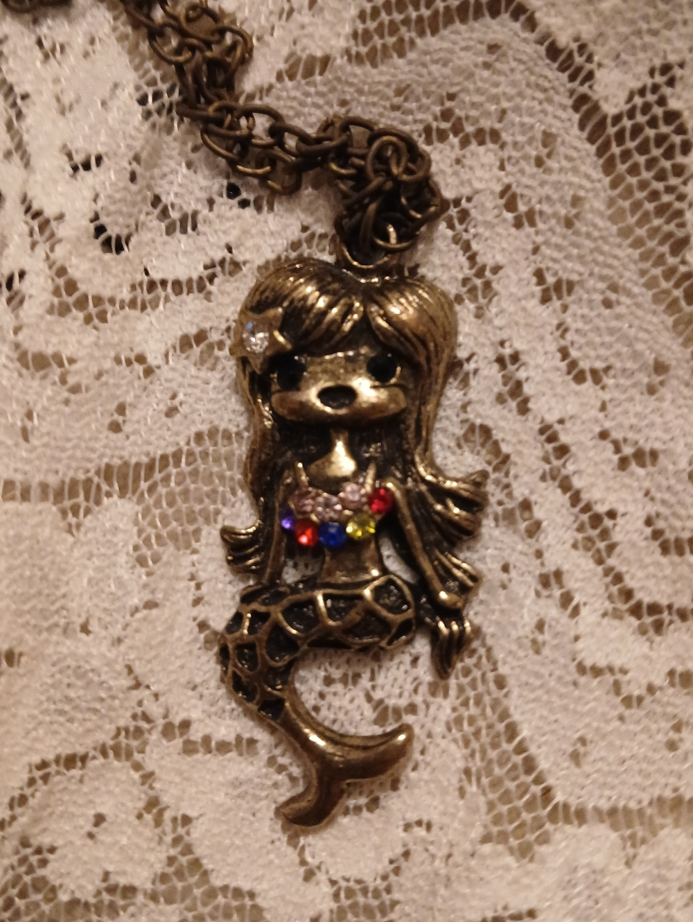 Vintage Mermaid Statement Pendant Brass Or Similar Jeweled Bikini Top